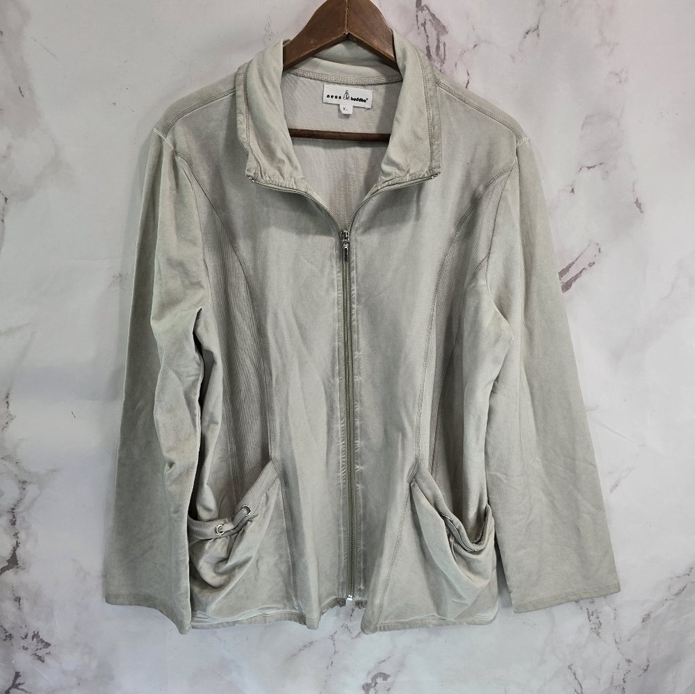 Neon Buddha Jacket Womens XL Gray Artsy Art To Wear Zip Tie Dye Boho Hippie